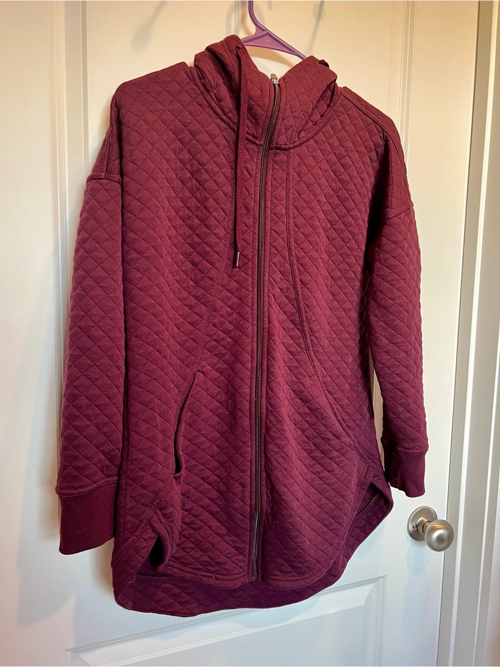 Athletic Works Quilted Hooded Bomber Jacket - Burgundy